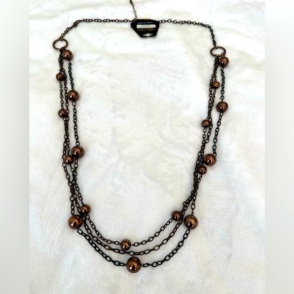 Beaded statement triple layer necklace in bronze beaded style - Picture 1 of 3